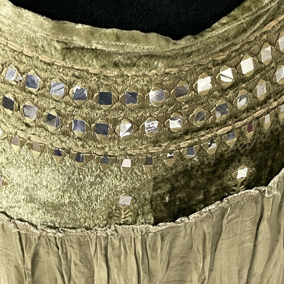 TOKYO DENIM Boho Gypsy Western Velour Velvet Ruffle Maxi Skirt Khaki Green Small - Picture 7 of 11